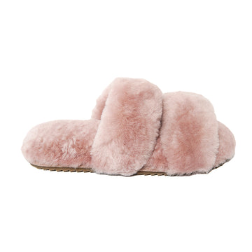 Women's Sheepskin Slippers Two Band Slides Pink 100% natural Australian merino sheepskin House Slippers